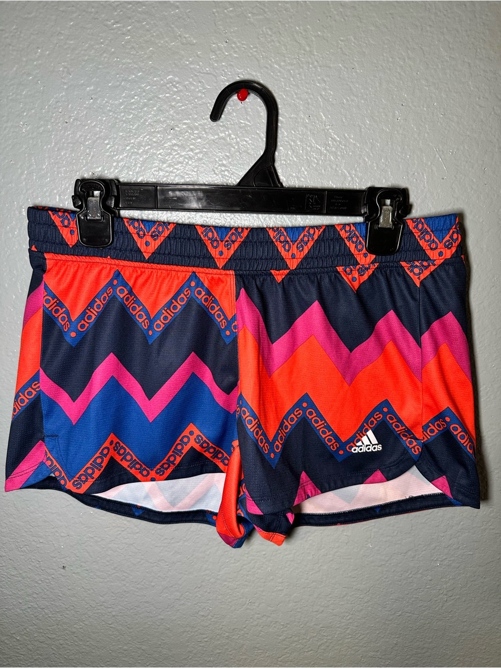 adidas x Farm Rio Women's Navy Shorts with Pink & Orange Chevron Print